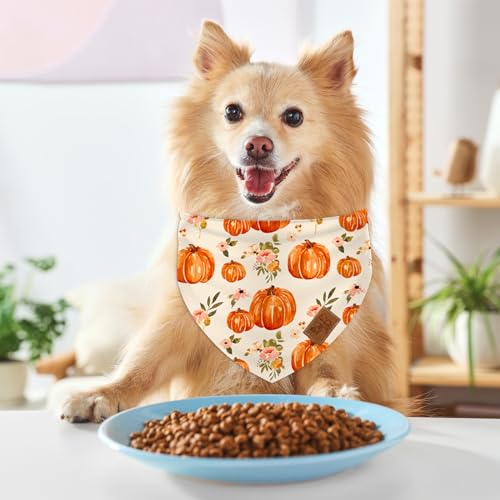 Fall Dog Bandana Pumpkin Floral Pet Scarf Double