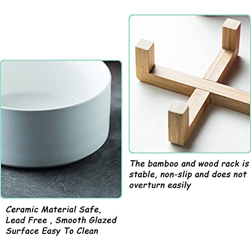 White Ceramic Cat Dog Bowl Set with Stand (White / Puppy/Small Size Dogs & Cat Bowls 400ML*2)