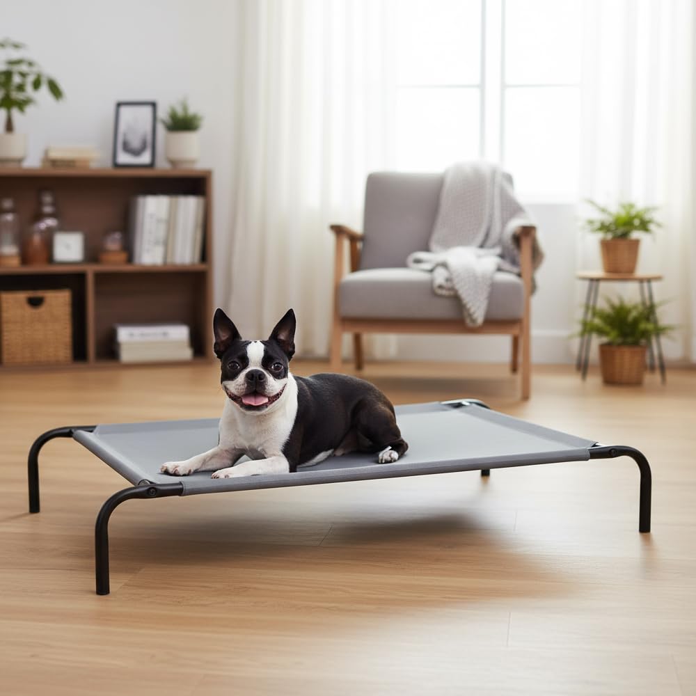 Cooling Breathable Elevated Dog Bed with Metal Frame for Large Dogs (Grey / Large)