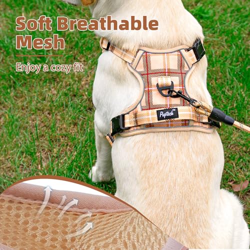 No Pull Dog Harness for Large (Beige Plaid / Large)
