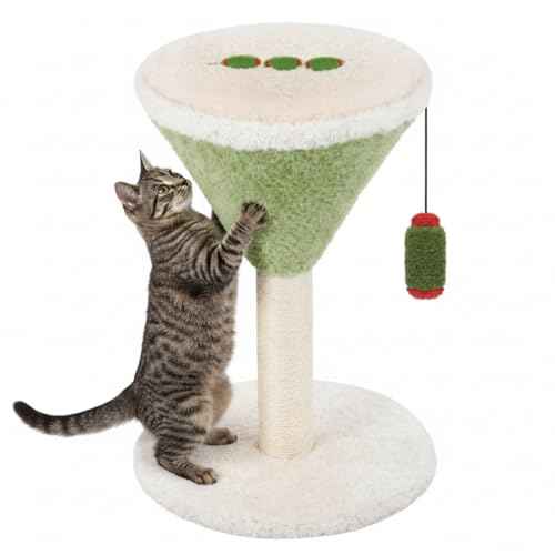 Green Martini Cat Scratching Post 19.7" H with Dangling Ball (Green / Ball Style)