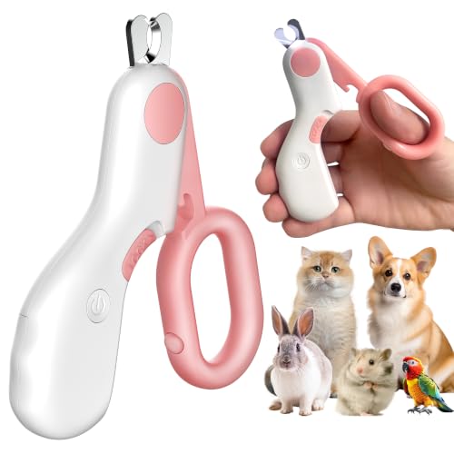 Pet Nail Clippers with LED Light for Cats Small Dogs Rabbits Birds (Pink)