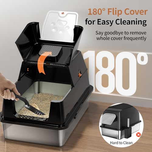 Stainless Steel Cat Litter Box with Lid (Black)