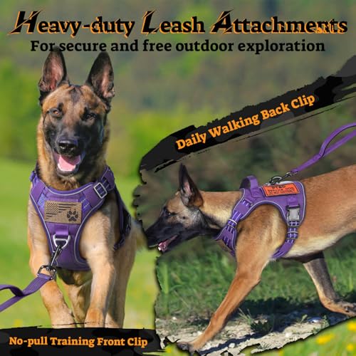 Tactical Dog Harness for Small Dogs (S(Chest:16.1"-31.5",Neck:15.4"-21.6",Back:7.1") / Purple)