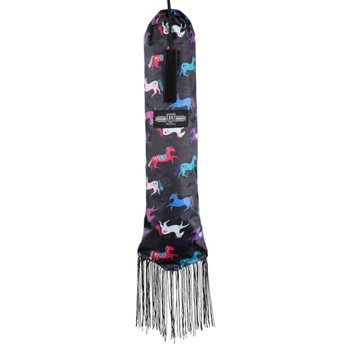 Smooth Lightweight Adjustable Fastener Nylon Horse Tail Bag with Fringe (Pony Print Black)