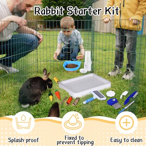 19 Pcs Rabbit Starter Kit Small Bunny Litter Box Animal Grooming Kit Water Bottle Bunny Toys Hay Feeder Bowl Blankets with Cleaning Set for Guinea Pig Rabbit Accessories (White / Strawberry Bear)