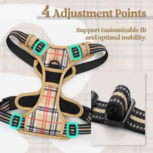 Dog Harness No Pull for Large Dogs with 2 Leash Clips (X-Large / Beige Plaid)