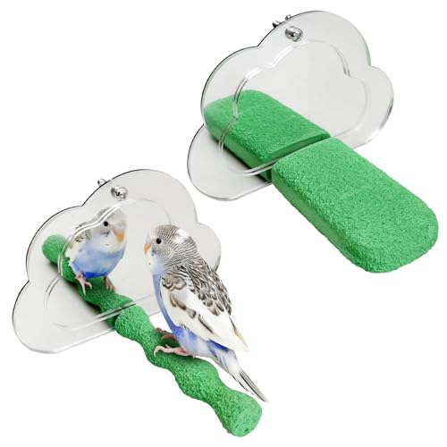 2 PCS Bird Mirror with Perch Resin Parakeet Perches Hanging Parrot Toys Interactive Bird Cage Accessories for Cockatiel Conure Lovebird Finch