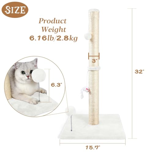 32" Tall Sisal Cat Scratching Posts Tree for Indoor Cats Adults