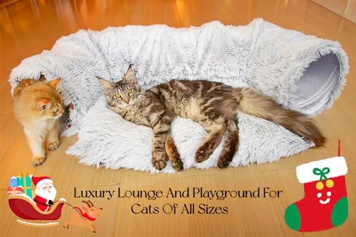 Extra Large Cat Tunnel Bed Plush Cat Cave for Indoor Adult Cats (Ash Gray)