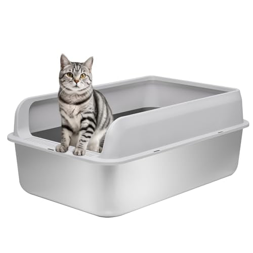 Extra Large Stainless Steel Cat Litter Box with High Sides (23.6" L x 15.7" W x 10" H (with Lid))
