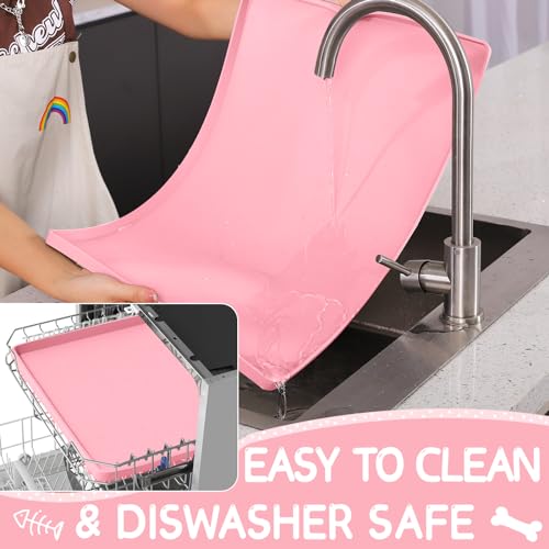 Silicone Cat & Dog Food Mat for Floors Waterproof (Pink / 22''×14'')