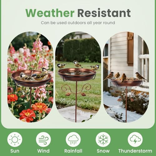 35.4" Gold Metal Bird Bath & Feeder