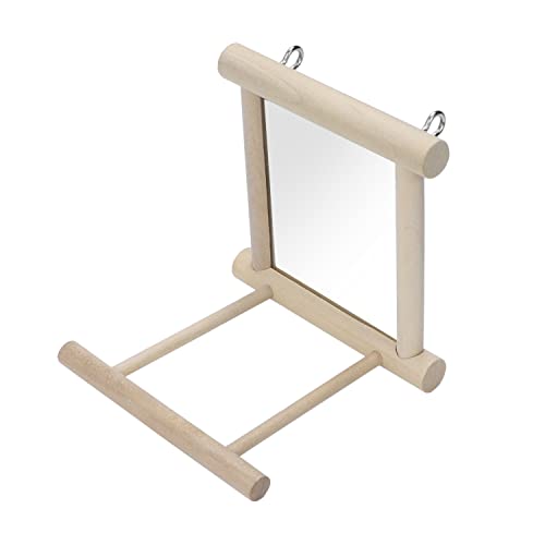 Bird Mirror with Perch for Parakeet Cage Bird Toys (Wood color)