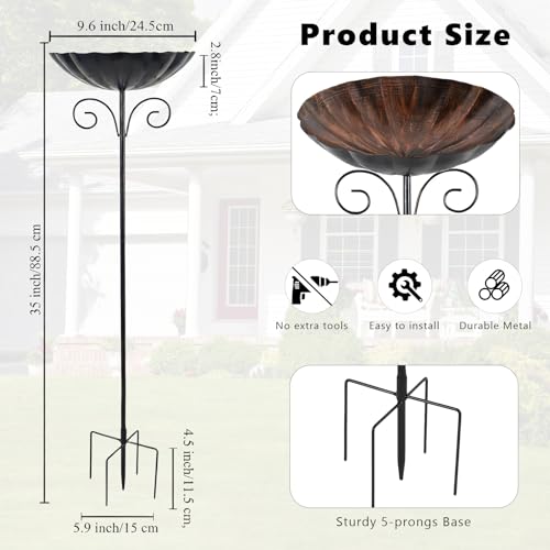Metal Bird Baths for Outdoors (Brown)