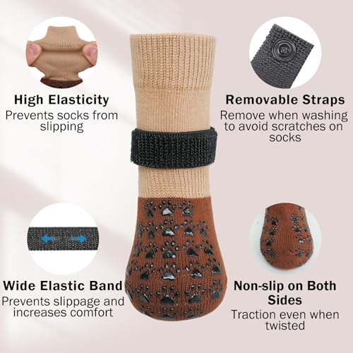 Anti Slip Dog Socks to Prevent Licking Paws for Hot (Khaki Two Color(Pack of 4) / Medium)