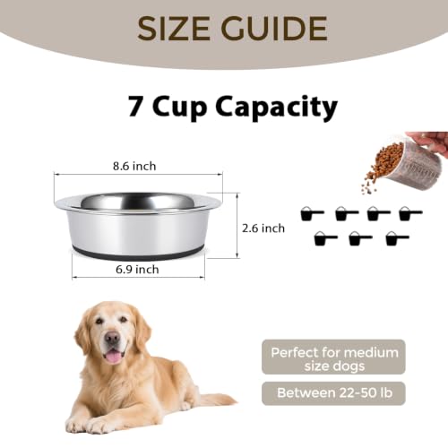 Dog Bowls Food Grade Stainless Steel for Food and Water (Gray / 7 Cup)