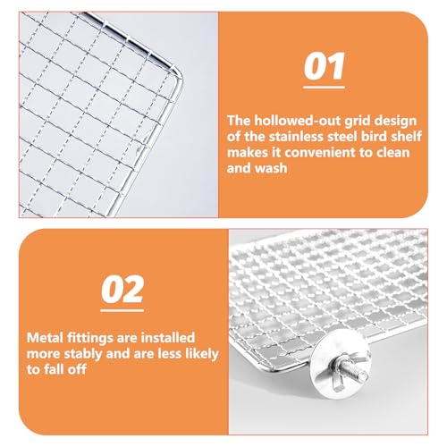 Bird Perch Platform 2 Pcs Stainless Steel Grid Parrot Perches Stand Shelf Parrots Platform Perch Small Birds Cage Accessories for Parakeets