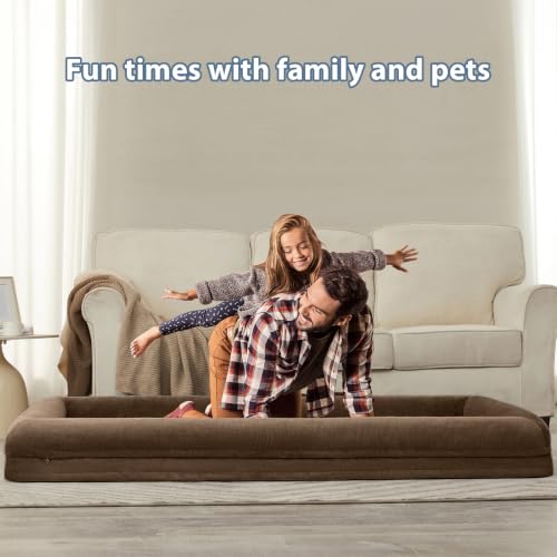 Human Dog Bed Orthopedic for Adult & Dogs Comfy Sleeping (Brown / Human (71x46x7.5in))