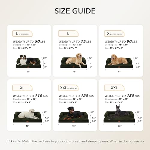 Orthopedic Dog Bed for Extra Large Dogs (Olive Green / 53.0"L x 42.0"W x 8.0"Th)