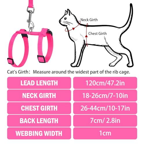 Adjustable Cat Harness and Leash Set Escape Proof Kitten Strap Collar for Walking Travel (Small / Hot Pink)