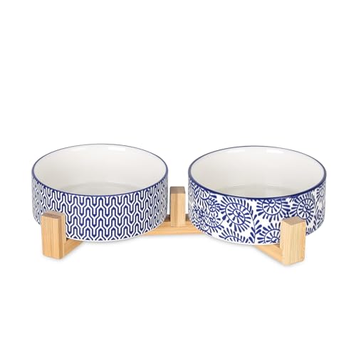 Ceramic 14 OZ Dog Bowls (14 oz / Vintage Blue B)