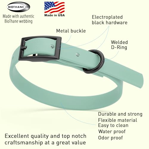 Biothane Waterproof Dog Collar Strong Coated Nylon Webbing with Black Hardware Odor (W1/2" x L9-12" / Sage Green)