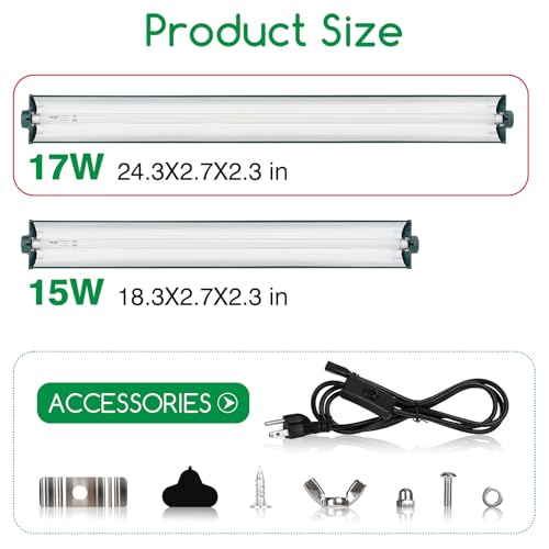 T8 Reptile Light Fixture Combo Kit 17W Green Light 10.0 UVB Fluorescent Tube for Reptiles (17w-green / 17W 24.3IN Green)