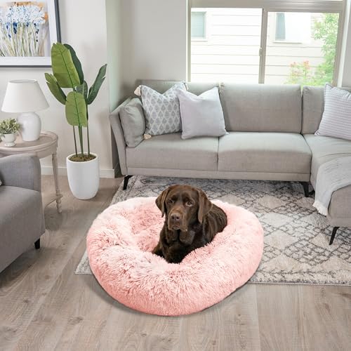 Original Calming Donut Dog Bed (Cotton Candy Shag / Large)