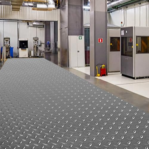 5Ft x 12Ft Rubber Flooring Mats 1.6mm Diamond Plate Flooring Roll (1.6mm-5Ft x 12Ft-Gray)
