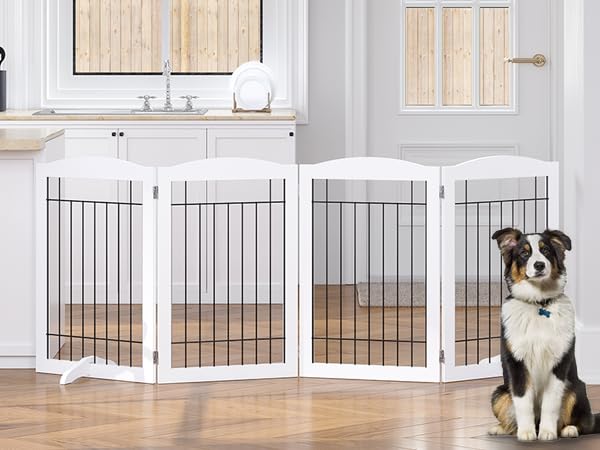 Free Standing Foldable Wire Pet Gate for Dogs (White / 【4 Panels】80"W x 30"H)
