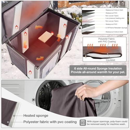 Heated Dog House for Outside with Heating Pad Insulated Dog Kennel for Small Medium Dogs