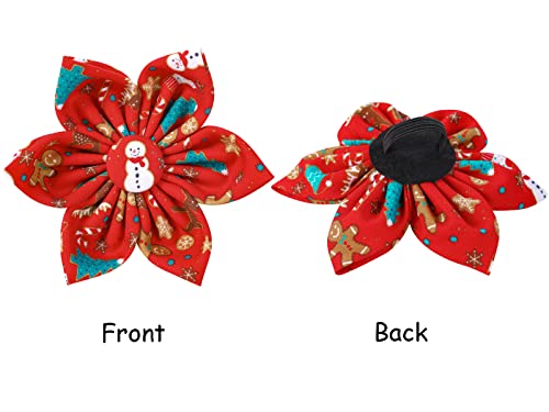 Christmas Dog Collar with Flower (X-Small (Pack of 1) / Red Gingerbread Man(Flower))