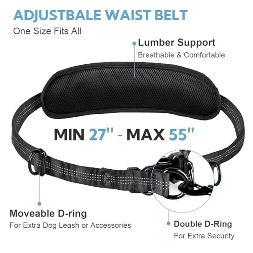 Hands Free Dog Leash for Two Dogs Walking (Black/Silver Gray / Large)
