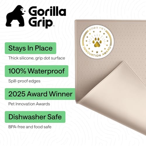 Dog Food Mat 100% Waterproof Silicone (Cream / 23"l X 15"w)