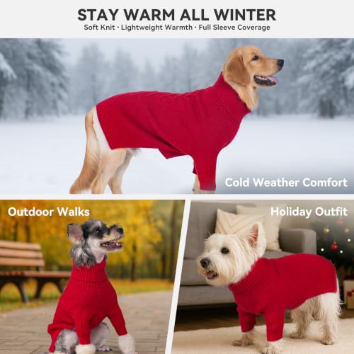 Dog Sweater Long Sleeve Warm Knit Sweaters for Medium Dogs Boy Girl (Red / X-Large)