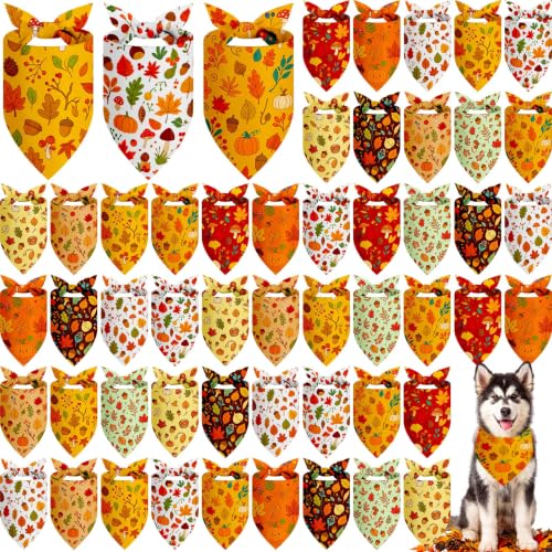 50 Pcs Fall Dog Bandanas Bulk for Autumn Soft Bibs Adjustable (Fall Plant / 31.5 x 21.7 x21.7 Inch)