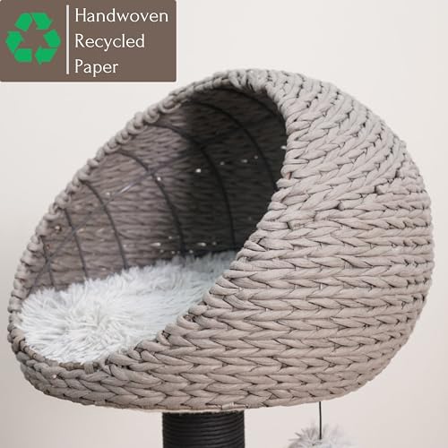50 Inch Cat Tree with Hooded Basket Bed and 2 Platforms (Black and Gray)