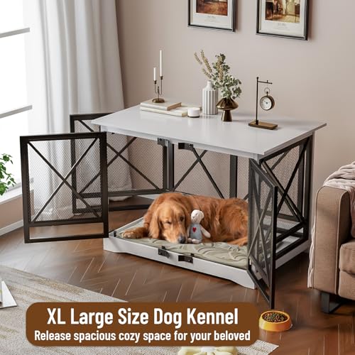 48IN Dog Crate Furniture (White / 36.0"L x 27.5"W x 47.2"H)