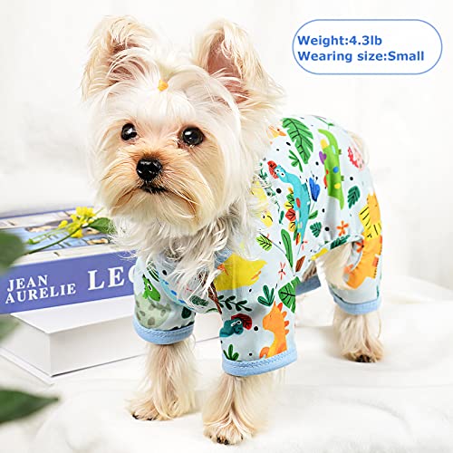 Dog Pajamas Pjs Spring Summer Dog Clothes for Small Dogs Girl (Dinosaur Blue / Medium(6-9lb ))