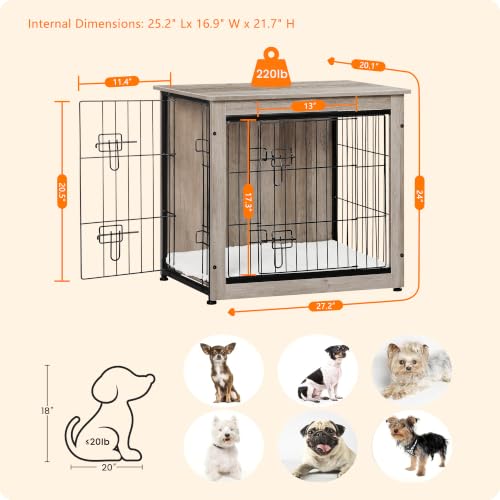 27" Dog Crate Furniture (Greige / 27.2"L x 20.1"W x 23.6"H)