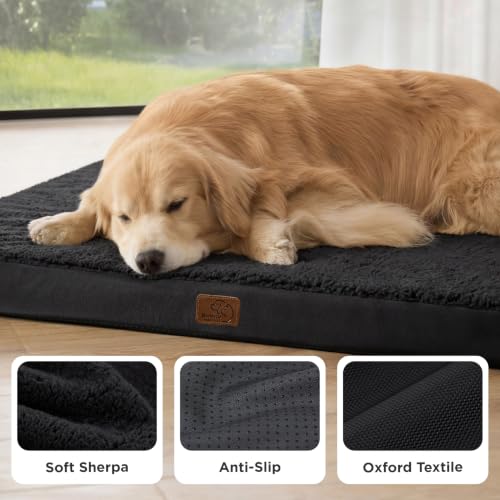 XL Dog Bed Extra Large Pet Bed with Comfy Sherpa (44"L x 32"W x 3"Th / Black)