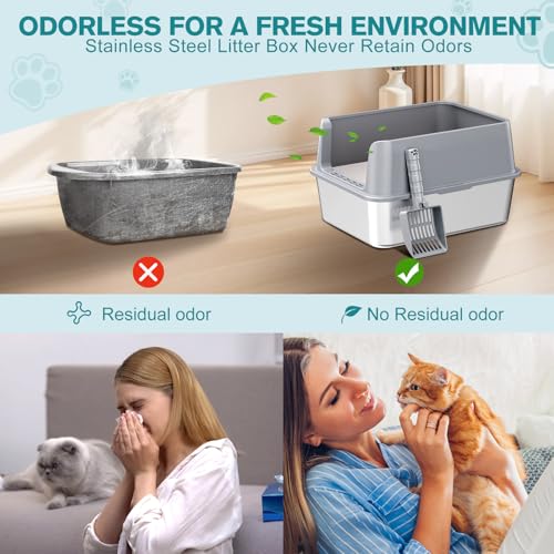 2PACK Stainless Steel Cat Litter Box (2PK-Light Grey-M)