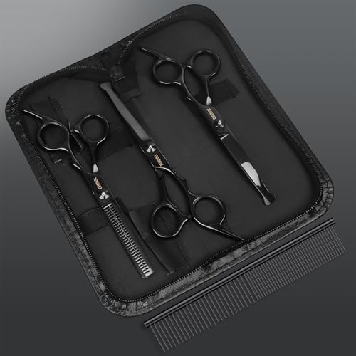 Dog Grooming Scissors Kit with Safety Round Tips (Charcoal)