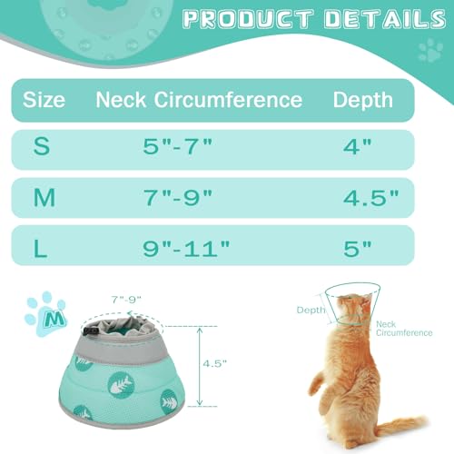 Cat Cone Collar Soft Elizabethan Collar for Surgery Recovery (Green / M (Neck 7"-9"))