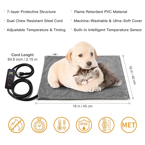 Small Pet Heating Pad (Grey / 18.0"L x 16.0"W x 0.6"Th)