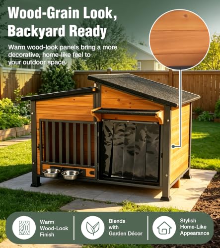 Dog House Outdoor Reinforced Iron Frame and Rotating Bowls