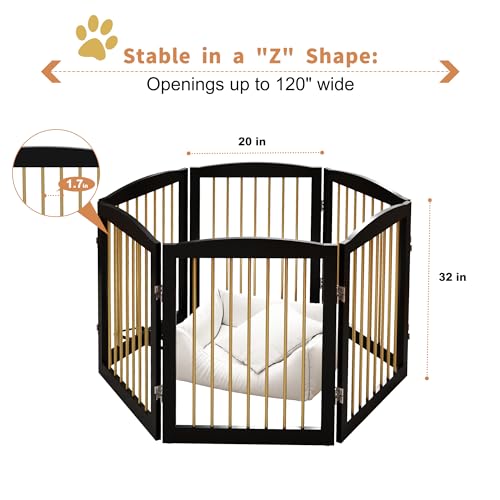 Freestanding Pet Gate for Dogs (24" Height-6 Panel / Black & Gold)