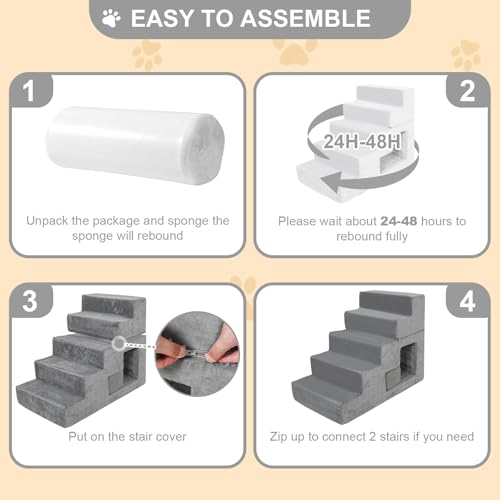 5 Step Dog Stairs for High Bed