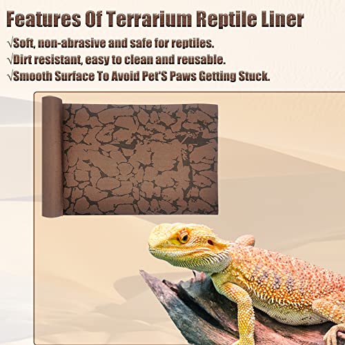 Reptile Carpet Sand Mat for Bearded Dragon Terrarium Substrate Liner Brown Reversible Lizard Bedding Mats for Cage Leopard Gecko Tortoise Turtle Snake Chameleon with Tweezer 20"x 39" (L:19.7"x39.3"(2Pcs))